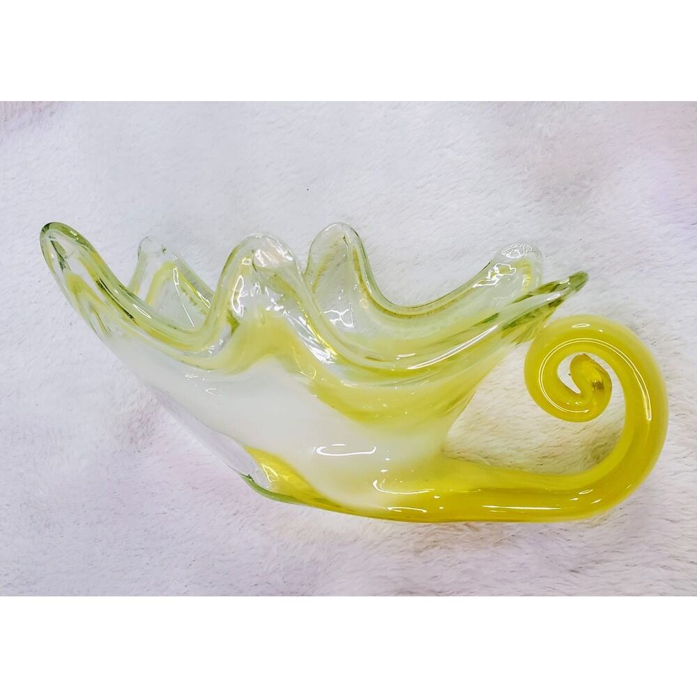 Vintage Milburn Creations Hand Blown Swirl Art Glass Bowl Yellow